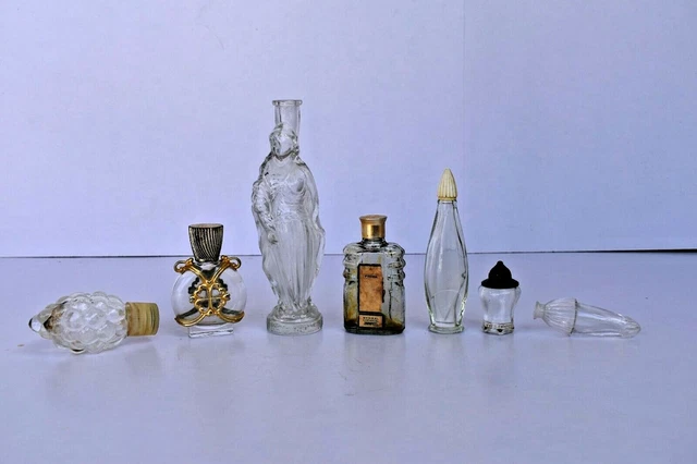 Vintage Avon Bottles Empty Miniature 7 Pc Lot Perfume Bottles Lady Figurine "03