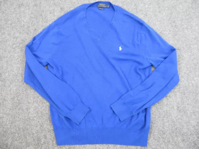 Polo Ralph Lauren Sweater Mens Adult Large Blue Casual Knit V Neck Pullover