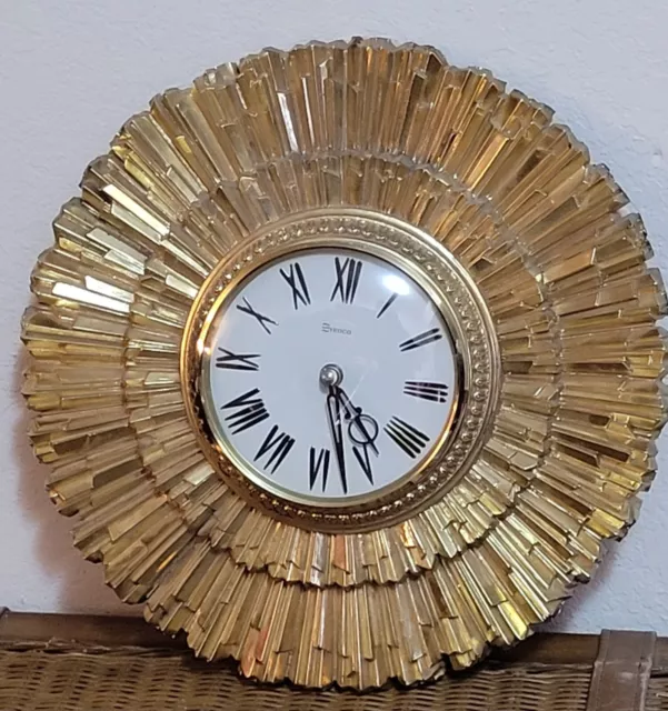 Vintage Syroco Sunburst Gold Wall Clock 15.5" MCM Quartz Movement MCMLXIX 1041