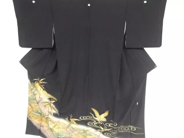 80766# Japanese Kimono / Antique Tomesode / Bamboo Grass With Crane
