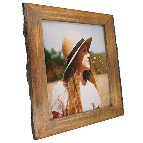 Picture Frames with Bark Edges, Rustic Wood Photo Frame for Tabletop or 8x10