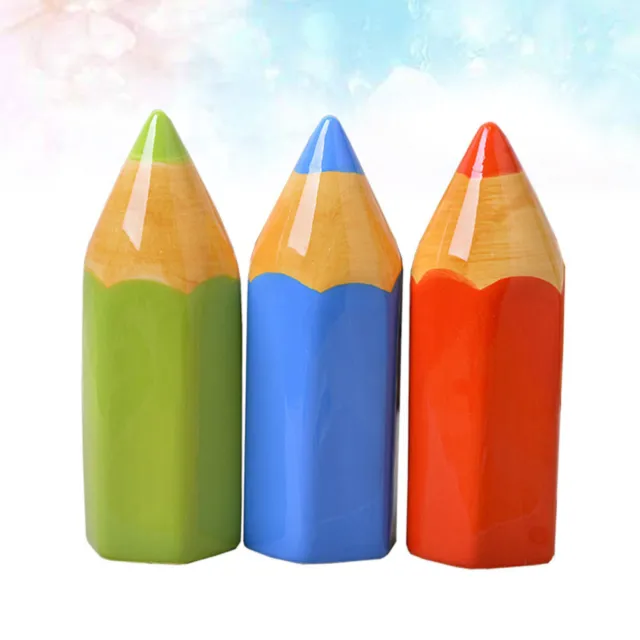 3 Pcs Child Ceramic Coin Bank Red Colored Pencils Saving Toy