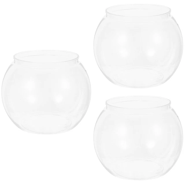 Set of 3 Plastic Vases Bowl Transparent Round Fish Tank Flower Decorations Desk
