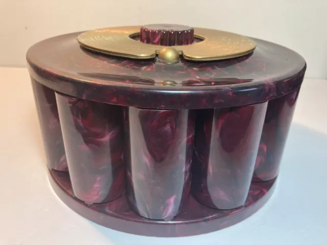 Vintage Turnit Poker Chip Caddy / Cranberry Marbled Bakelite