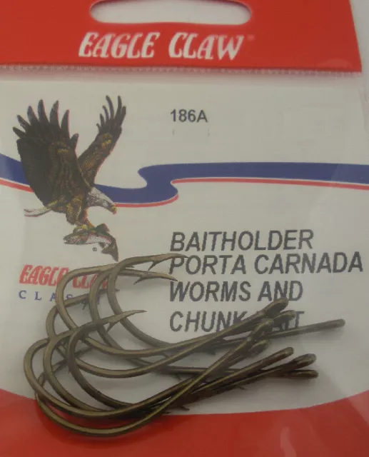 2 PACK LOT Eagle Claw 186A Sz 1 & 6 Bronze Baitholder Ringed Eye Hooks 20  Total $8.00 - PicClick
