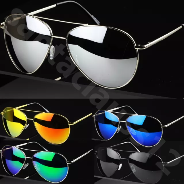 Large Pilot Style Sunglasses Mirror Lenses Women's Mens UV400