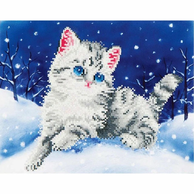 Diamond Dotz Katze im Schnee Diamond Painting Kreativset Diamanten ab 8 Jahre