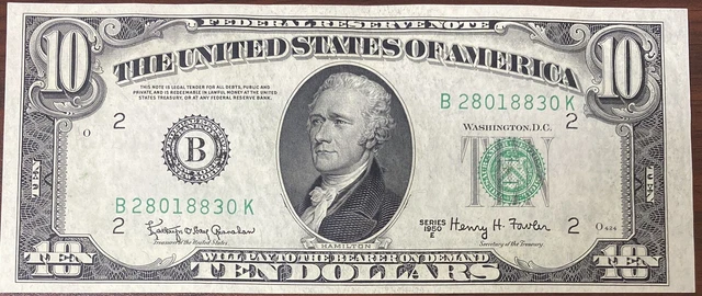 1950 E Ten Dollar Bill $10 Federal Reserve Note High Grade UNC #38096