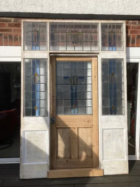 Reclaimed 1930s Stained Glass Front Door and vestibule