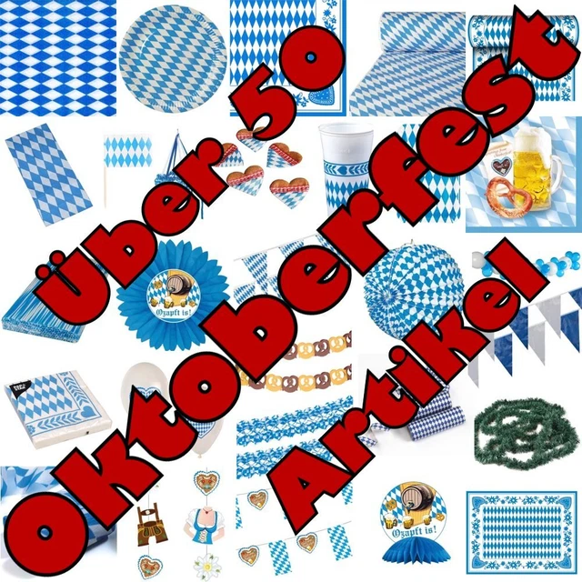 PARTY GO Oktoberfest Teller Set - 75-teilig Mit Blau-weißem Rautenmuster