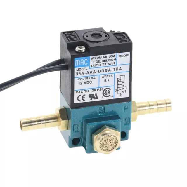 Válvula solenoide DC12V 5,4W 35A-AAA-DDBA-1BA con silenciador de latón 1/8"" NPT 2