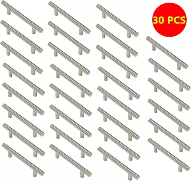 30Pack Brushed Nickel Kitchen Cabinet Pulls Stainless Steel Drawer T Bar Handles