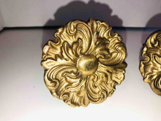 3 Vintage 1960’s Brass Japan Ornate Round Metal Drapery Curtain Tie Backs 3