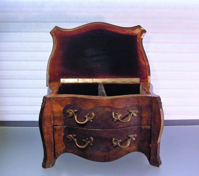 Antique Louis XV Style French Wood Miniature Chest Tea Caddy? 2