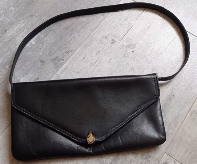 Sac à main vintage  pochette vintage  cuir noir femme  sac de soirée