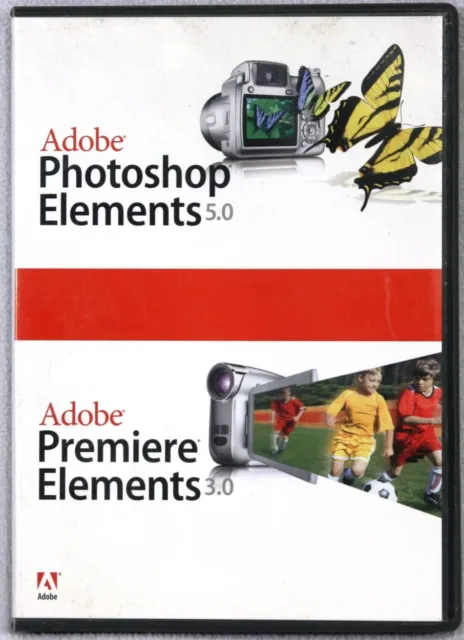 Adobe Photoshop Elements 5.0 & Premiere Elements 3.0 - 2 DVDs w/Package Paperwrk