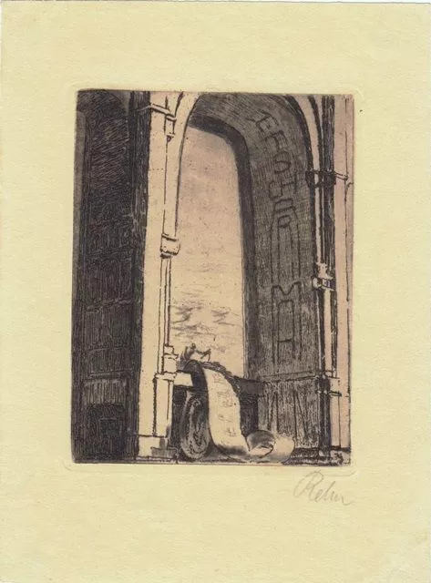 Exlibris Bookplate Etching Walter Rehn 1884-1951 Tor Architecture