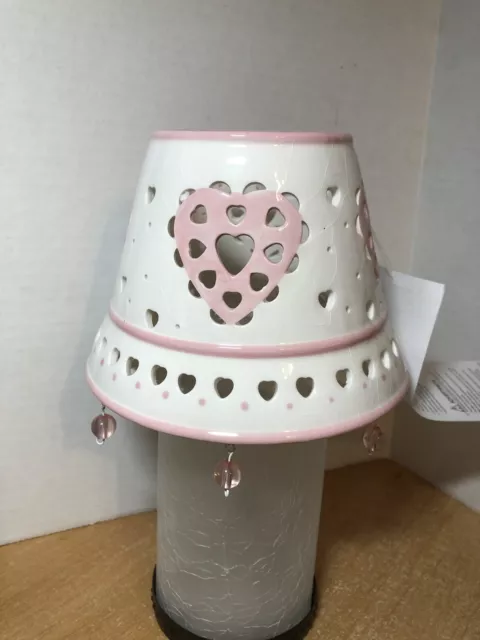 HOMCO Pink Heart Ceramic  4” Tall With Dangling Beads