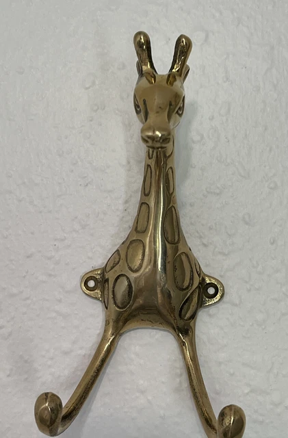 Vintage brass Giraffe Head Double Hook. Coat  Hanger 6” X 3”