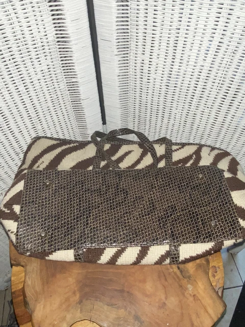 Clever Carriage Co handbag Tote Bag Zebra Leopard Upholstery Croc Embossed Brown 6