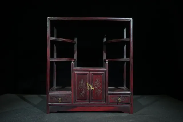 11 "Chinese Antique Vintage Rosewood Carved Small Shelf Statue Home Decor Art