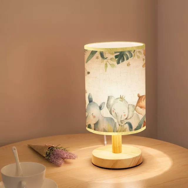 Minimalist Bedside Table Lamp Safari Animals Watercolor with Baby Elephant Li... 2