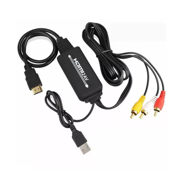 HDMI to 3RCA Composite AV Converter Adapter Cable Audio Video Cord With USB P...