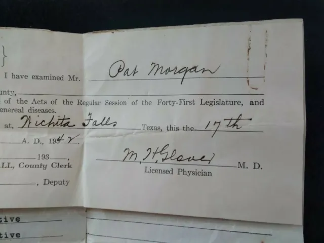 Medical Test Results 1942 Wichita Falls TX Pat Morgan Dr. Glover 9