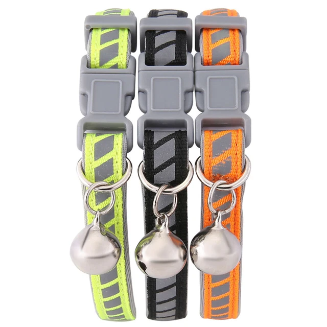 3 piezas Pet Cat Small Dog Collar Reflectante con Bell Outdoor Walking Safe