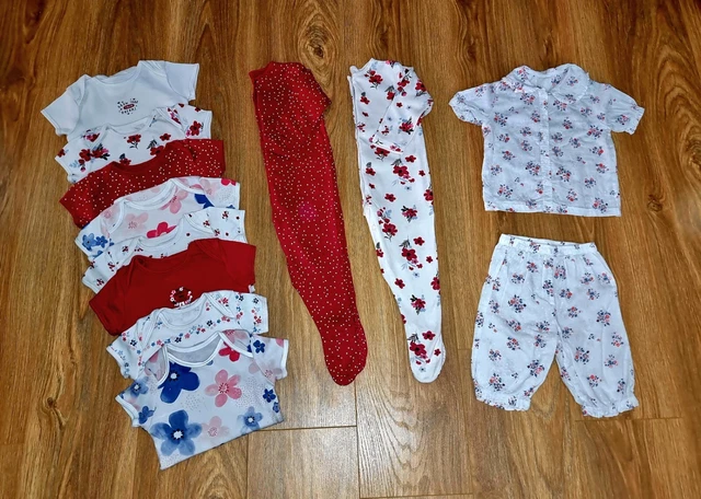 #26 Huge Bundle Of Baby Girls Sleepsuits Pjs Bodysuits Vests Age 9-12 Months 2