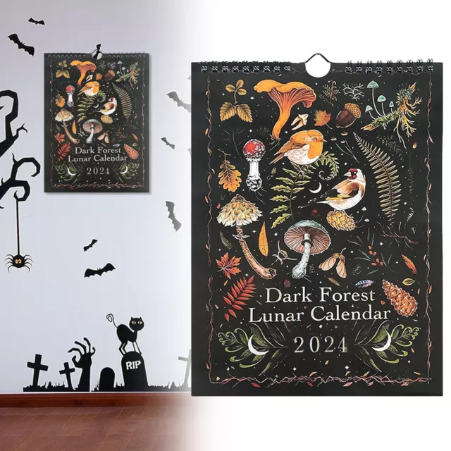 DARK FOREST LUNAR Calendar 2024 Wall Calendar Monthly Colorful Wall