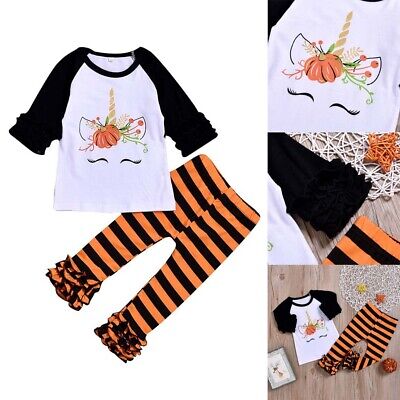 Toddler Baby Girls Halloween Outfit Pumpkin Costume Romper Tops Pants Clothes