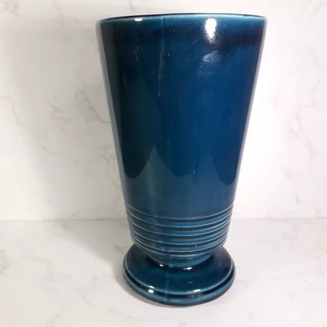 Prinknash Pottery Blue Circular Vase 7.75 Inches Tall 2