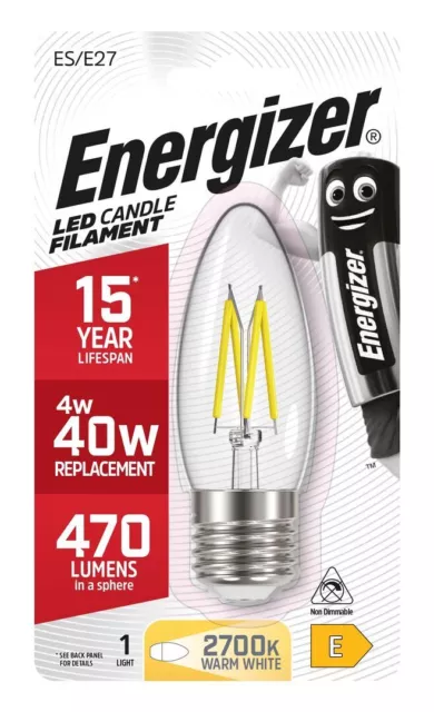 Energizer LED Kerze Filament S9031 Es / E27 4W/40W 470LM 2700K Warm Weiß Neu