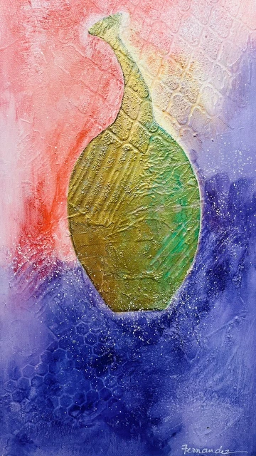Acrylic Painting On Textured Canvas Whimsical Jar #6 10” X 20” Best Offer