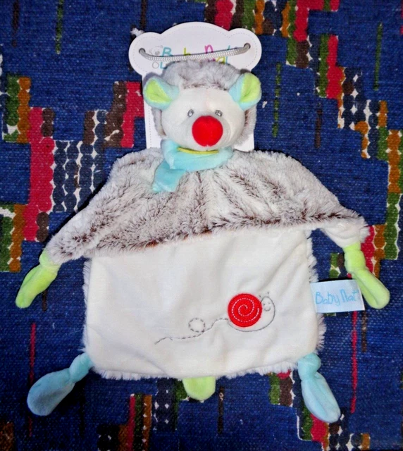 Bn/ Doudou Plat Baby Nat Herisson Gaston Gris Rouge Escargot Neuf