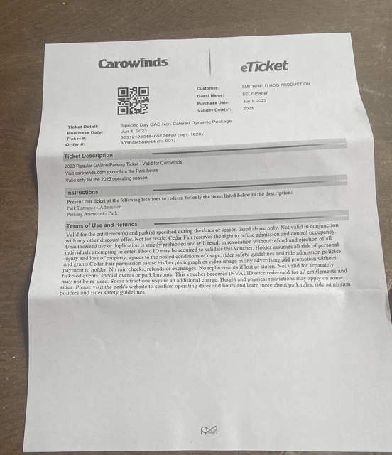 6 Carowinds Tickets Expires December 31st
