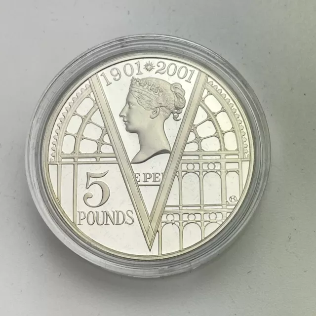 2001 corona anniversario vittoriano prova Regno Unito £5 moneta da cinque libbre con cassa e COA 2