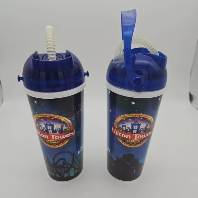 2x Alton Towers Resort Whirley cup beaker refill freestyle Coca Cola Cup Straw