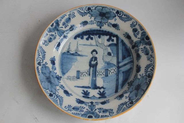 Assiette Faïence Delft XVIII-XIXe – Marque Hache Chinois, Belle Pièce Ancienne
