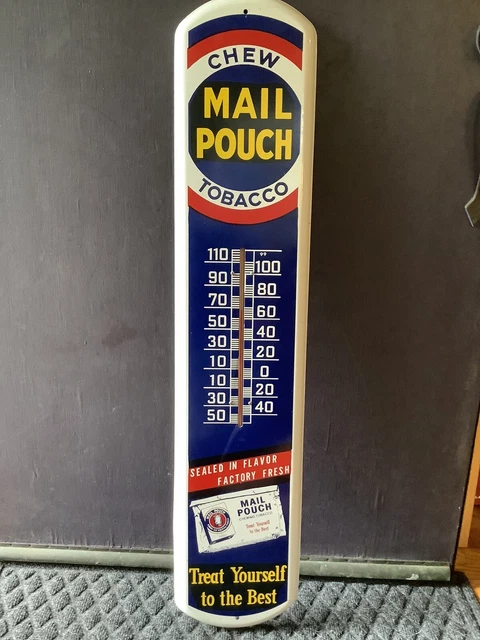 Vintage Mail Pouch Chewing Tobacco Metal Thermometer 39” X 9” | Advertising Sign