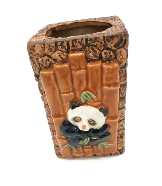 Vintage PV 800p Panda Bamboo Majolica Pottery 7.5" Planter Vase