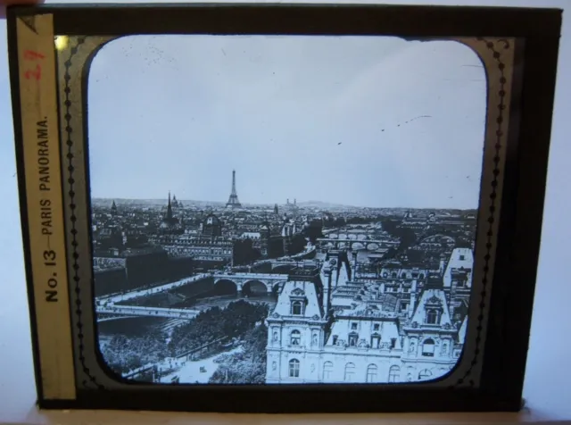 PARIS PANORAMA Eiffel Tower, Vintage B&W Magic Lantern Glass Slide