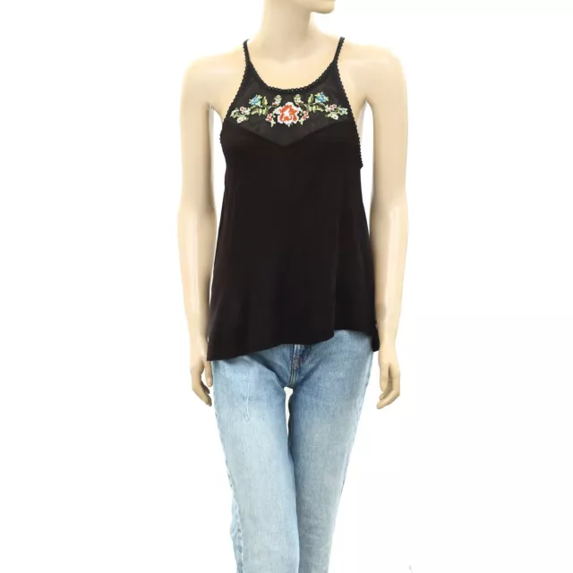 Kimchi Blue Urban Outfitters Floral Embroidered Cami Blouse Top Black S 213795