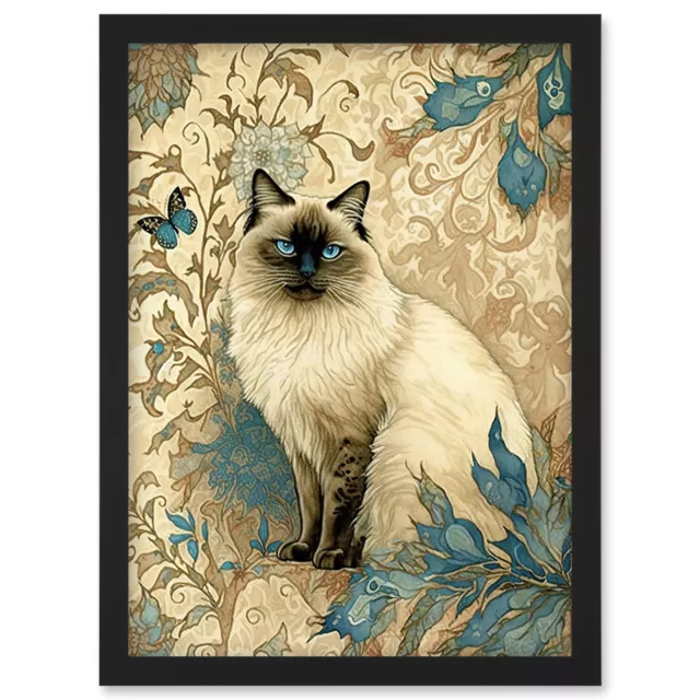 Blue Point Ragdoll Cat Plants Art Nouveau Framed Wall Art Picture Print A4