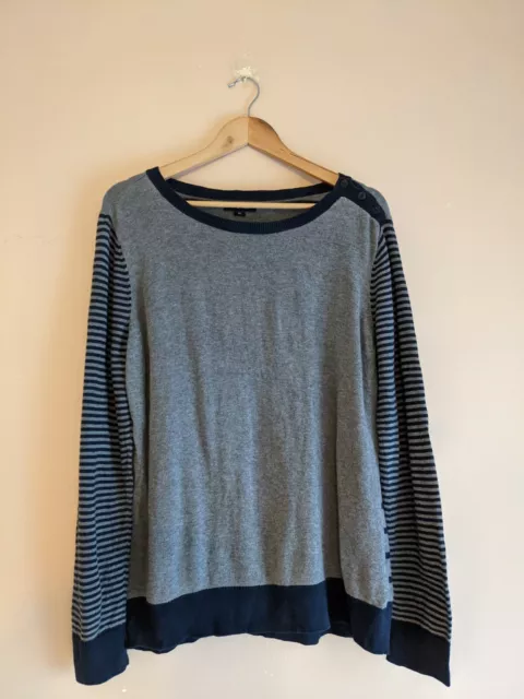 Nautica Grey / Navy Blue Round Neck Cotton Top / Light Jumper - Women's XL
