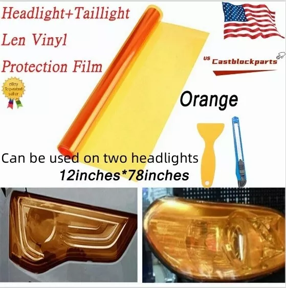 12"x78" Transparent Orange Lens Vinyl Fit Headlight Taillamp Protection Film