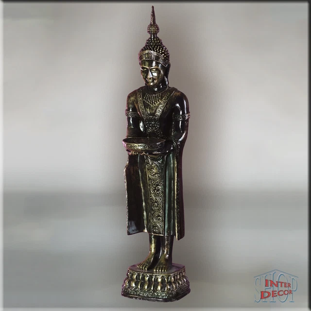 Buddha Gartenfigur Tempelwächter Mit Schale – 76 Cm, Wetterfest Aus Kunstharz, Feng-Shui Deko