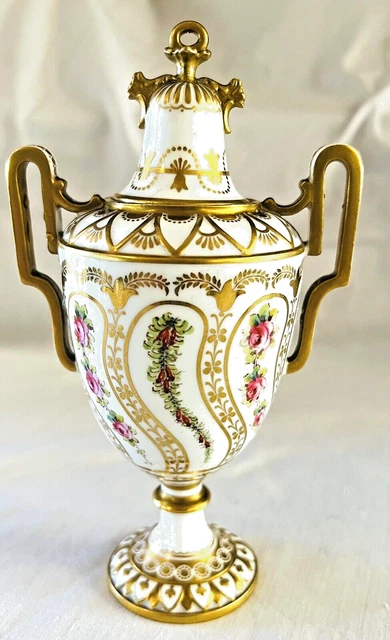 Antique Royal Crown Derby Porcelain Covered Vase /Urn Trailing Roses