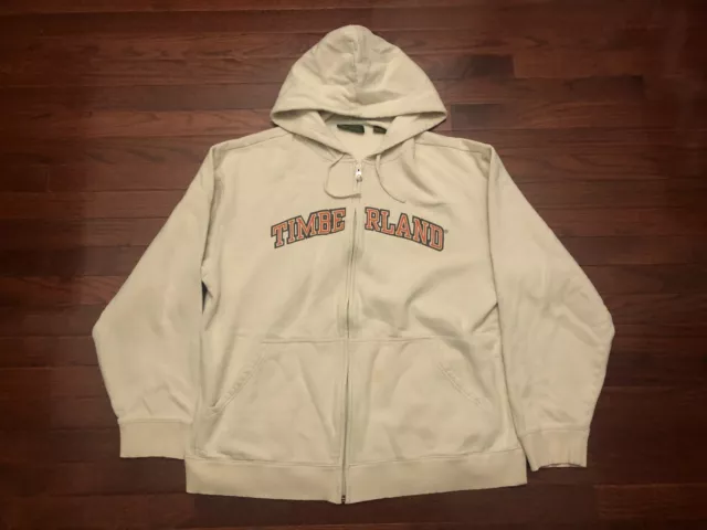 2004 Timberland Boot Co Zipper Hooded Sweatshirt Mens Xl Beige Orange Hoodie